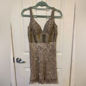 Vintage Silk Scala Beaded Dress in Champagne Glitter Size 2
